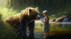 Girl and bear - AI-generated image