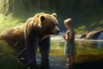 Girl and bear - AI-generated image