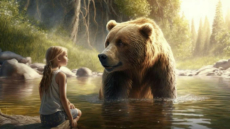 Girl and bear - AI-generated image