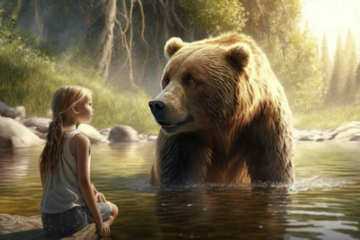 Girl and bear - AI-generated image